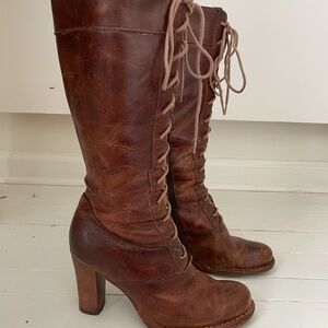 Vintage Frye Villager Lace Up Boots in Cognac Leather Size 9